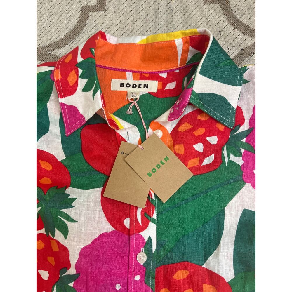 Boden Linen Strawberry Raspberry Fruit Print Button Down Shirt Size 4 NWT - Picture 13 of 13
